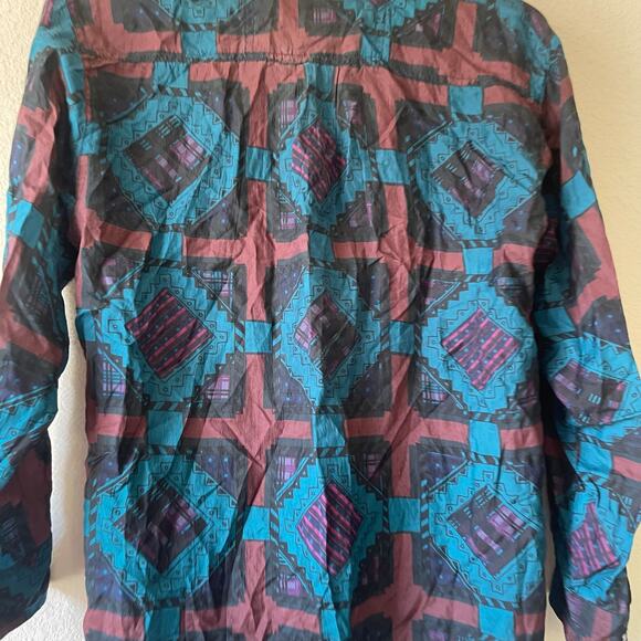 Vintage silk western Aztec button up shirt size large - Picture 4 of 7
